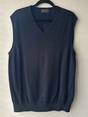 Vintage Descente International Collection Men's Black Cable Knit V-Neck Sweater